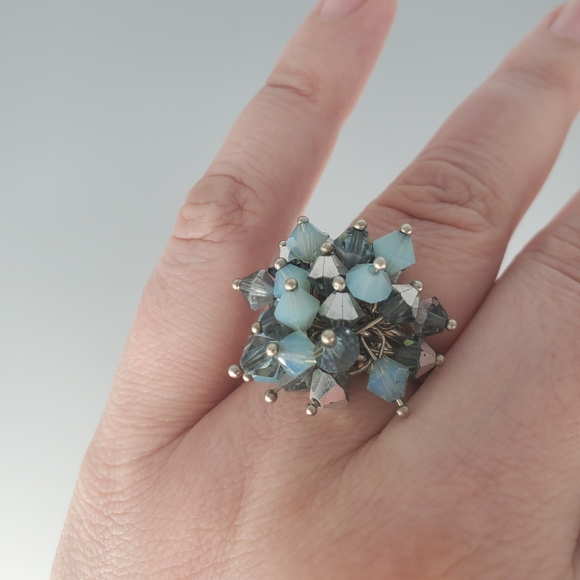 Swarovski Shades of Blue Beaded Ring - Picture 4 of 10